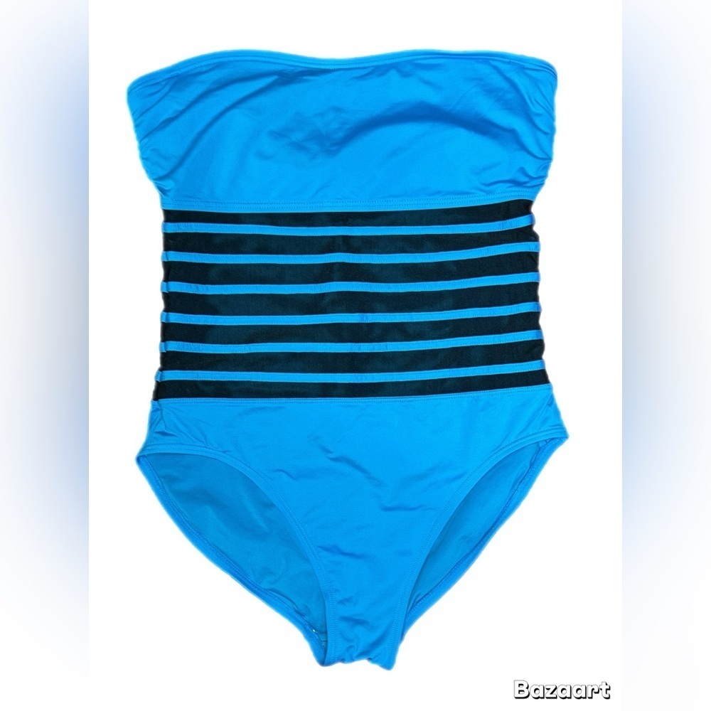 Calvin Klein Aqua and Black Striped Swimwear size 12